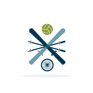 A logo representing careers with a pair of skis and a cross.