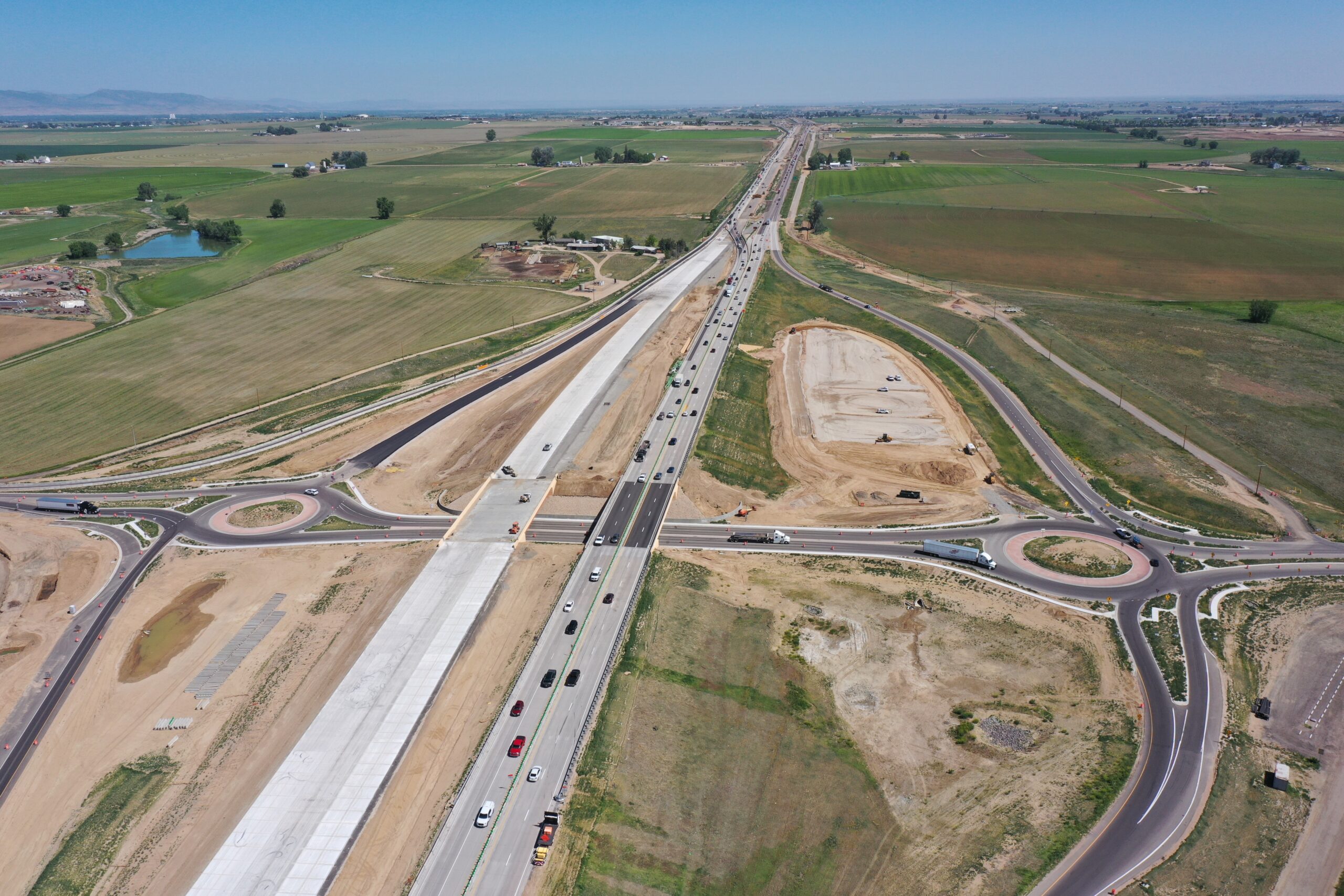 An aerial view of the I-25 highway intersection during the Johnstown Reconstruction in North Berthoud