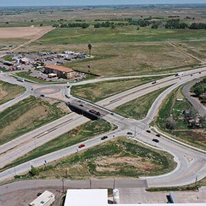 An aerial view of the Hudson Interchange, where I-76 intersects with CO 52.